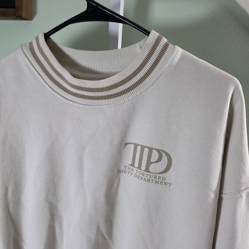 Taylor Swift The Tortured Poets Department Cream/Beige Crewneck Sweater Size L - Picture 2 of 7